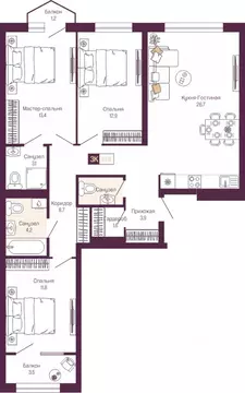 3-к кв. Нижегородская область, Нижний Новгород ул. Тургенева (91.3 м)