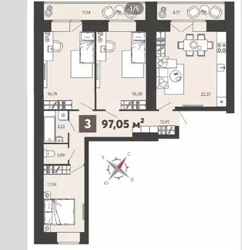 3-к кв. Пензенская область, Пенза ул. 8 Марта, 31к4 (97.05 м)