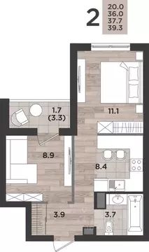 2-к кв. Калининградская область, Калининград ул. Миргородская, 2 (37.7 ...
