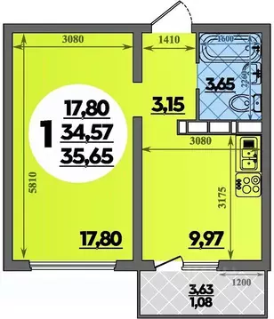 1-к кв. Ростовская область, Ростов-на-Дону ул. Тимофеева, 20 (35.65 м)