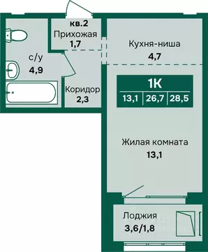 1-к кв. Алтайский край, Барнаул Камчатка жилой комплекс (28.5 м)