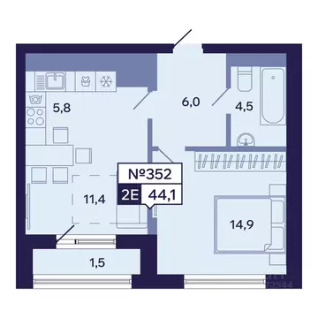 2-к кв. Саха (Якутия), Якутск ул. Новопортовская, 1А/1 (44.1 м)