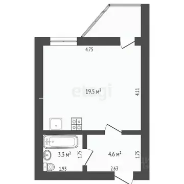 Студия Тюменская область, Тюмень ул. Беляева, 33к2 (27.5 м)