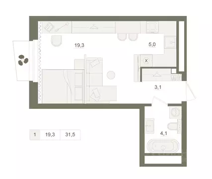 1-к кв. Башкортостан, Уфа Родина Парк жилой комплекс (31.5 м)