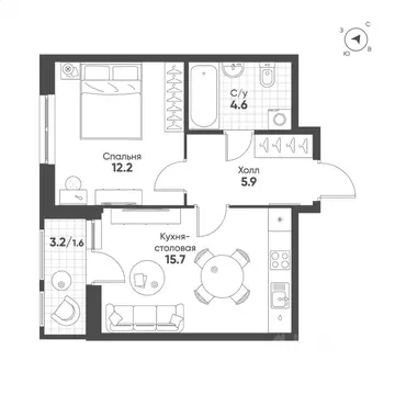 1-к кв. Свердловская область, Екатеринбург Солнечный жилрайон,  (40.0 ...