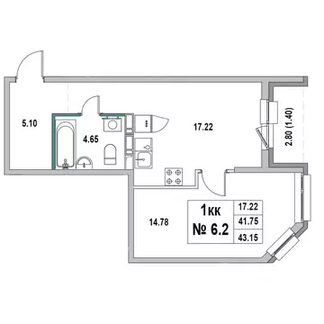 1-к кв. Ленинградская область, Выборг ул. 2-я Южная, 4 (43.15 м)