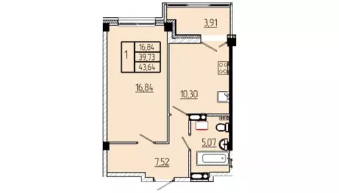 1-к кв. Омская область, Омск Волгоградская ул., с3 (43.64 м)