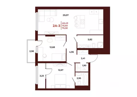 2-к кв. Пензенская область, Пенза Арбери жилой комплекс (76.58 м)