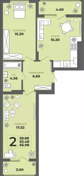 2-к кв. Калининградская область, Калининград ул. Генерала Толстикова, ...