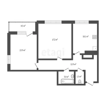 2-комнатная квартира: Тюмень, улица Мельникайте, 2к11 (58.7 м)