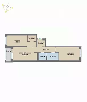 2-к кв. Свердловская область, Екатеринбург ул. Студенческая, 16 (70.67 ...