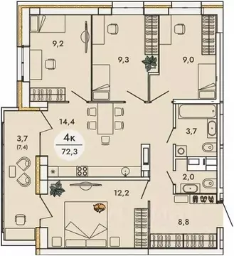 4-к кв. Пермский край, д. Кондратово ул. Камская, 8А (72.3 м)