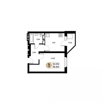 1-к кв. Самарская область, Самара Московское шоссе, 18-й км, 55 (34.94 ...