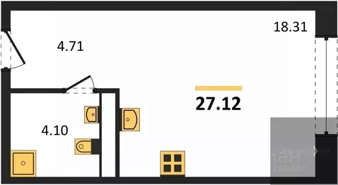 Студия Воронежская область, Воронеж наб. Чуева, 7 (27.12 м)