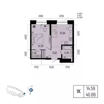 1-к кв. Башкортостан, Уфа Глумилино-1 мкр, Новатор жилой комплекс ...
