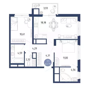 2-к кв. Рязанская область, Рязанский муниципальный округ, с. Дядьково ...