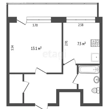 1-комнатная квартира: Челябинск, Комсомольский проспект, 47 (32.8 м)