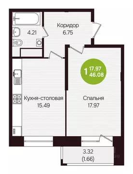 1-к кв. Чувашия, Новочебоксарск ул. 10-й Пятилетки, поз24 (46.08 м)