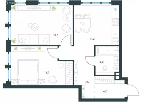 2-комнатная квартира: Москва, ЖК Левел Южнопортовая (56.3 м)