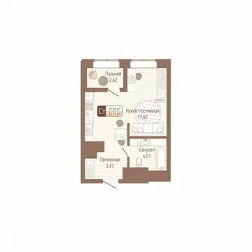 1-к кв. Тульская область, Тула Кулик жилой комплекс (26.81 м)