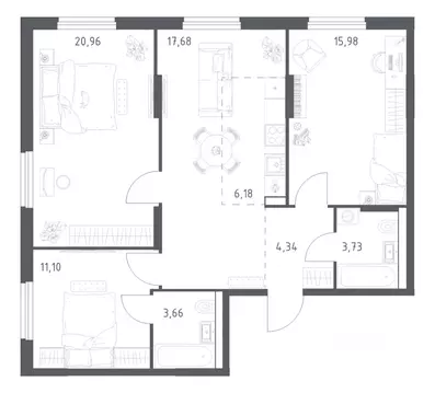 3-к кв. Башкортостан, Уфа ул. Минигали Губайдуллина, 8к9 (83.63 м)
