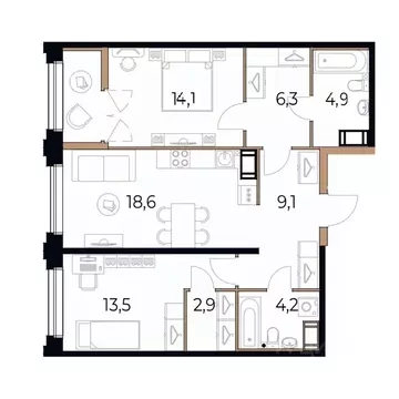 2-к кв. Вологодская область, Череповец Рыбинская ул., 69 (75.1 м)