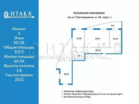 3-к кв. Санкт-Петербург просп. Просвещения, 43 (113.9 м)