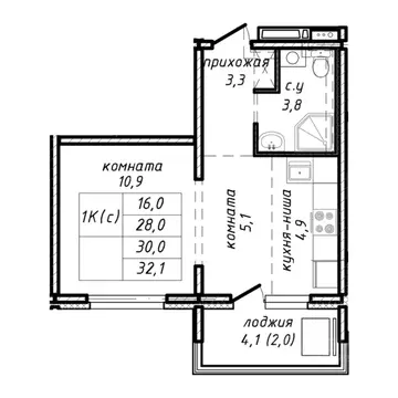 1-к кв. Новосибирская область, Новосибирск ул. Связистов, 162 (30.0 м)