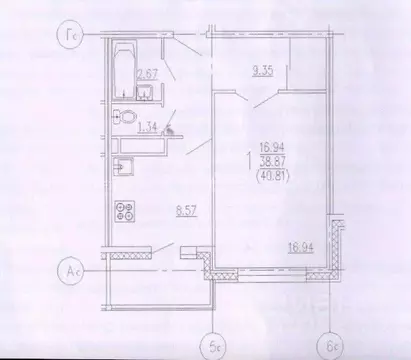 1-к кв. Архангельская область, Северодвинск Октябрьская ул., 61 (39.0 ...