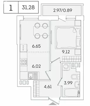 1-комнатная квартира: Мурино, Графская улица, 6к1 (30.3 м)