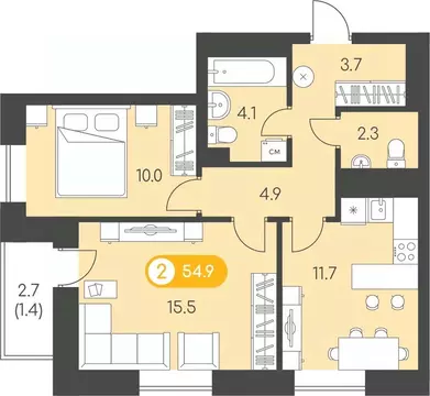 2-к кв. Удмуртия, Ижевск Воткинское ш., 53к1 (54.9 м)