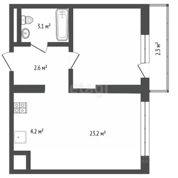 1-к кв. Тюменская область, Тюмень ул. Тимирязева, 8к1 (32.2 м)