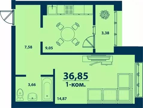1-к кв. Башкортостан, Уфа ул. Ивана Спатара, 14 (36.85 м)