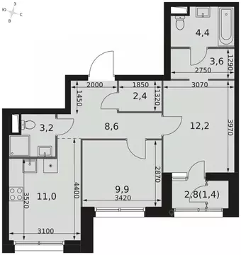 2-к кв. Москва Строительный проезд, 9к1 (56.7 м)