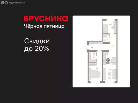 2-комнатная квартира: Новосибирск, Большевистская улица, с49 (76.69 м)