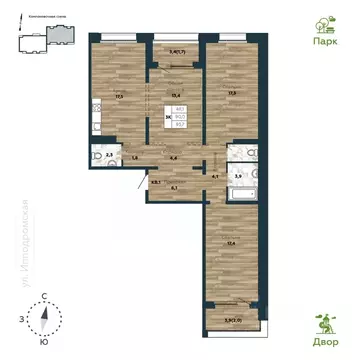3-к кв. Новосибирская область, Новосибирск ул. Николая Островского, ...