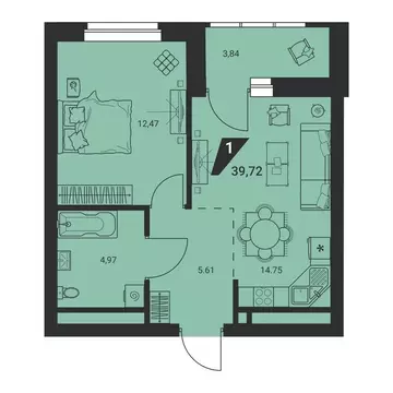 2-комнатная квартира: Екатеринбург, улица Молодогвардейцев, 1 (39.72 ...