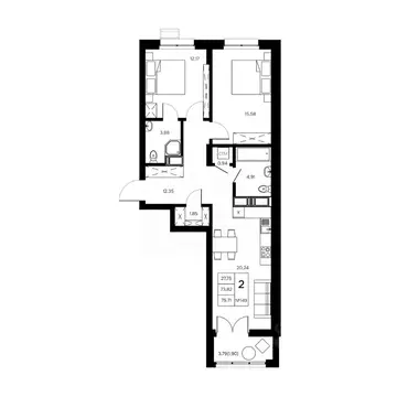 2-к кв. Калужская область, Обнинск Заовражье жилрайон, Новый город ...