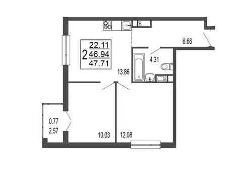 2-комнатная квартира: Лыткарино, 6-й микрорайон, 15Д (46.94 м)