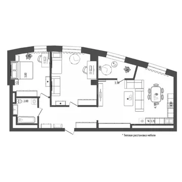 2-к кв. Тюменская область, Тюмень Профсоюзная ул., 56 (73.3 м)