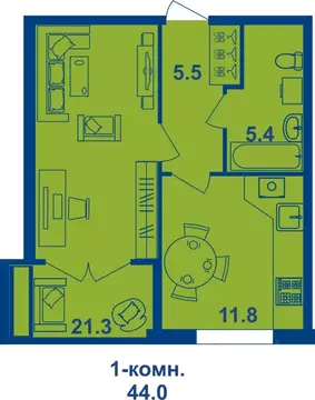 1-к кв. Костромская область, Кострома Магистральная ул., 71 (41.3 м)
