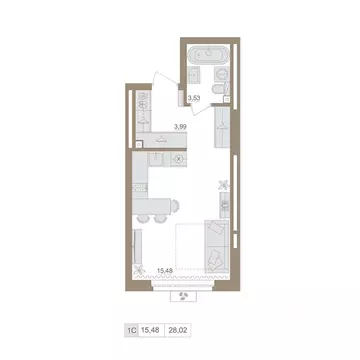 1-к кв. Башкортостан, Уфа бул. Яркий (28.02 м)