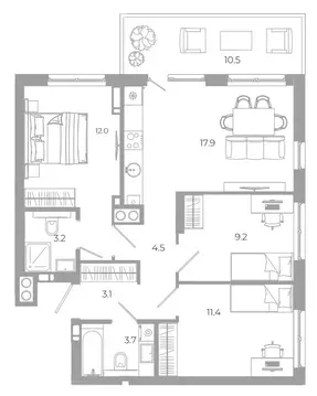 3-комнатная квартира: Астрахань, улица Космонавтов, 18С (75.5 м)