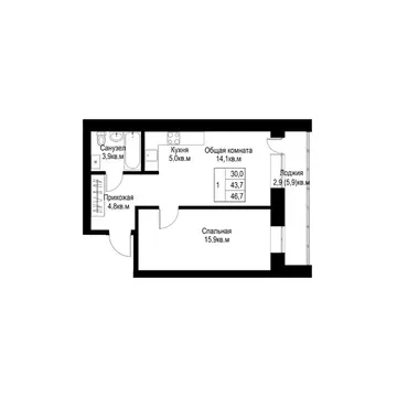 1-к кв. Татарстан, Альметьевск  (46.7 м)