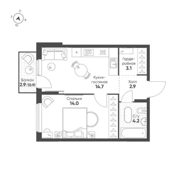1-к кв. Свердловская область, Екатеринбург Солнечный жилрайон,  (39.8 ...