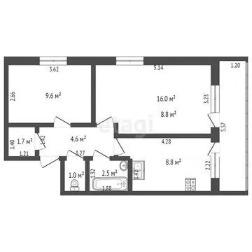 2-комнатная квартира: Луговое, проспект Фрунзе, 1 (44.2 м)
