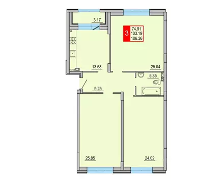 3-к кв. Тверская область, Тверь Петербургское ш. (106.36 м)