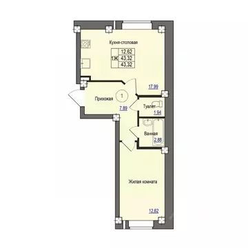 1-к кв. Псковская область, Псковский район, Завеличенская волость, д. ...