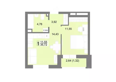 1-к кв. Свердловская область, Екатеринбург ул. Тенистая, 8с4 (35.72 м)