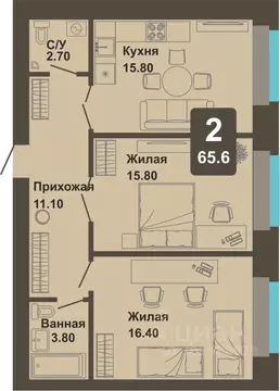 2-к кв. Чувашия, Чебоксары ул. И.П. Прокопьева (65.6 м)